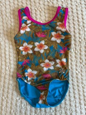 Snowflake Designs Gymnastics Leotard Maui Plumeria Blue Child Small CS
